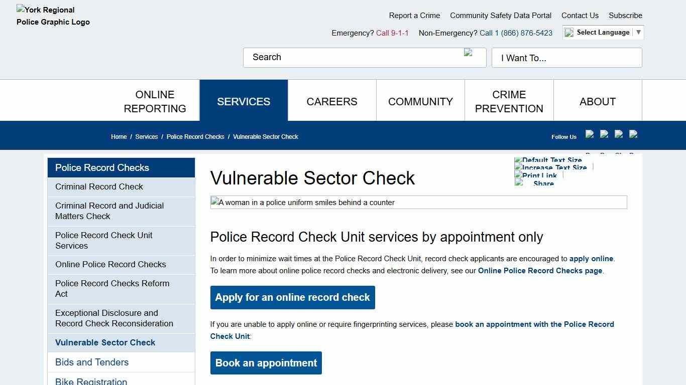 Vulnerable Sector Check - York Regional Police